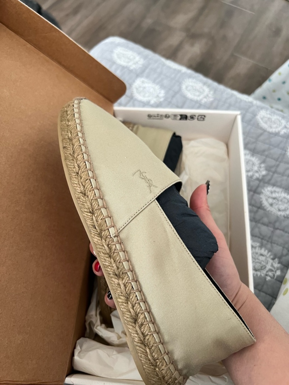Saint Laurent Beige Canvas Espadrille Slip-On